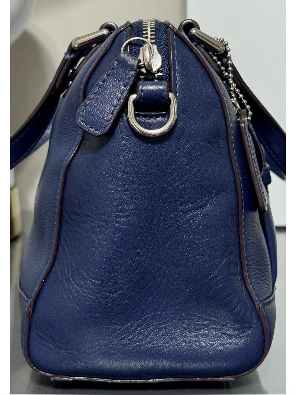 COACH Bleecker Leather Mini Satchel Crossbody Bag – NAVY BLUE